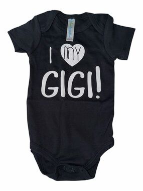 Black Baby  bodysuit “I ♥ My Gigi!" 100% Cotton Short Sleeves Snap bottom
